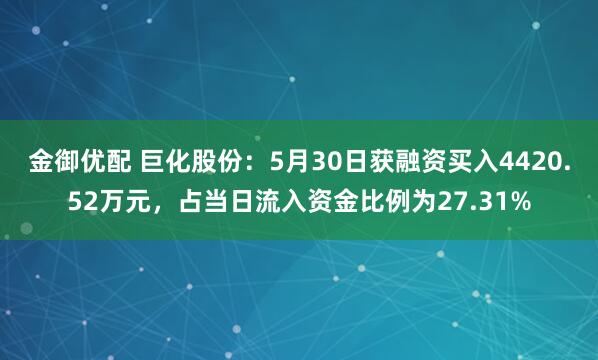 金御优配 巨化股份：5月30日获融资买入4420.52万元，占当日流入资金比例为27.31%