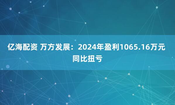 亿海配资 万方发展：2024年盈利1065.16万元 同比扭亏